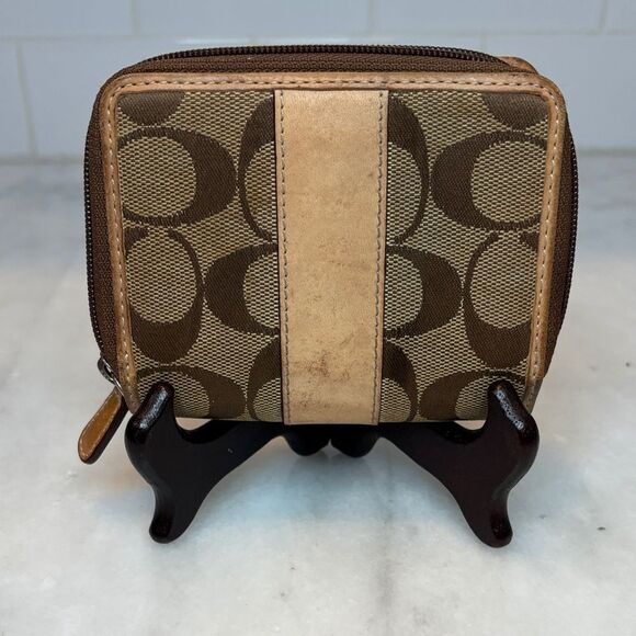 Coach Wallet Y2K Jacquard Signature Logo Canvas Striped Compact Wallet - Picture 4 of 16